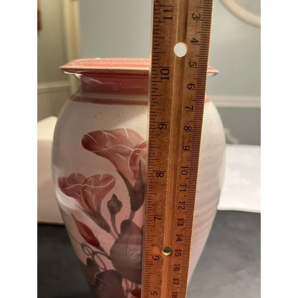 Vtg Peddlers Village Handcrafted Pottery Pink Calle Lilly 10” Vase Signed